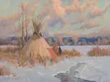 John Demott, Winter Teepee, Oil on board