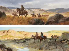 Russ Vickers, Set of two: A Hard Trail to Follow; Dawn Patrol, Oil on board