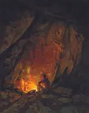 Buck McCain, Native American Cave Campfire with Petroglyphs, Oil on board