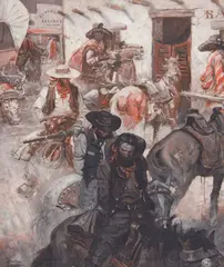 Benton Henderson Clark, Saloon Gang, Oil on canvas