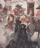 Benton Henderson Clark, Saloon Gang, Oil on canvas