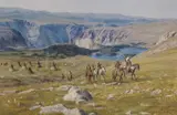 John Walter Scott, Indians Riding Away, Oil on canvas mounted to board