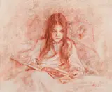 Richard Schmid, Child Reading, Conte crayon