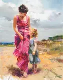 Giuseppe Pino, Woman and Child on the Beach, Oil on canvas