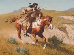 The Scout's Return by Frank McCarthy, Oil on canvas, sold Apr 2025