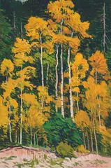 Robert Daughters, Twinning Aspens, Oil on canvas
