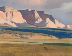 Mesa Toward Sunset by Maynard Dixon, Oil on board, sold Apr 2025