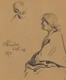 Maynard Dixon, Navajo Seated Woman, with Hair study, Graphite
