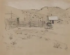 Maynard Dixon, Ranch at Hill Camp, Oregon, Graphite & White Chalk