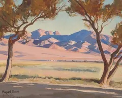 Oasis by Maynard Dixon, Oil on canvas mounted to board, sold Apr 2025