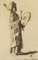 Maynard Dixon, Indian Drummer, Etching