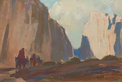The Cliffs of the Ancients study by Maynard Dixon, Oil on board, sold Apr 2025