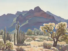 Edith Hamlin, Cactus Country, Oil on board