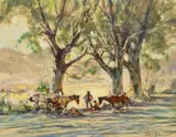 Arthur Fitzsimmons, Road to Taos, oil on panel
