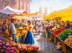 Alfredo Rodríguez, Colores del Mercado, oil on canvas