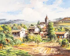 José Vives-Atsara, Pueblo en Espana, oil on panel