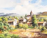 José Vives-Atsara, Pueblo en Espana, oil on panel
