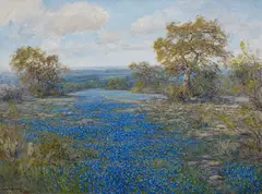 Robert Harrison, Bluebonnets Near San Antonio, oil on canvas