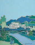 Brother Cletus Behlmann, Blue Pueblo scene, oil on canvas