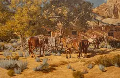 Karin Hollebeke, Southwestern Scene with Horses, oil on canvas