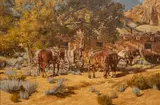 Karin Hollebeke, Southwestern Scene with Horses, oil on canvas