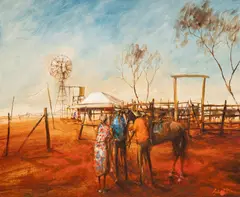 Hugh Sawrey, Yarning by the Horse Yards, oil on canvas