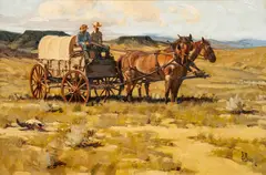 Fred Fellows, Cowboys and Wagon, oil on canvas