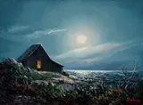 Dalhart Windberg, Seaside Cabin in Moonlight, oil on canvas