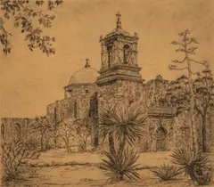 Willie Reed Rowe, Mission San Jose, etching on paper