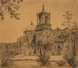Willie Reed Rowe, Mission San Jose, etching on paper