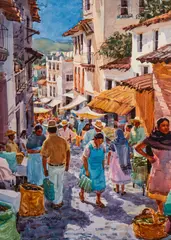 Tom Hill, Mexican Market Scene, watercolor
