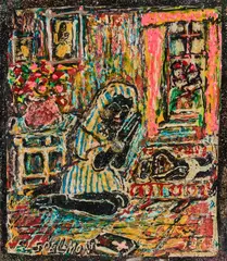 F. L. "Doc" Spellmon, Face of Poverty, mixed media on panel
