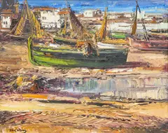 José Vives-Atsara, Boats, Catalonia, Spain, oil on panel