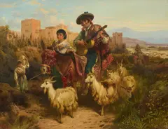Robert Kemm, Musician Family with Goats, oil on canvas