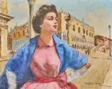Pál Fried, Lady in Venice, oil on canvas