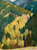 W. Herbert Dunton, Study #18 (Trees), oil on canvas laid on board