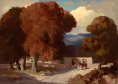 Fremont Ellis, Shadows on Adobe, oil on canvas