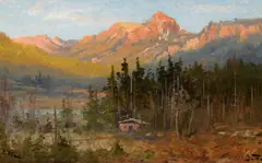 John Fery, Cabin in Glacier Park, oil on board