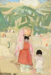 Leon Gaspard, Mother and Child, oil on board