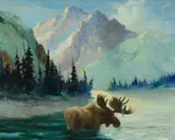 Harvey B. Goodale, Alaskan Moose, oil on canvas