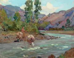 Frank Tenney Johnson, Shoshone River, Wyoming, 1933, oil on canvas laid on board