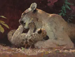 Bob Kuhn, Tough Love, acrylic on board