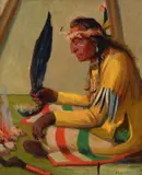 Kathryn W. Leighton, Seated Plains Indian Elder, oil on canvas
