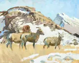 Robert Lougheed, Under Mount Rundle, oil on board
