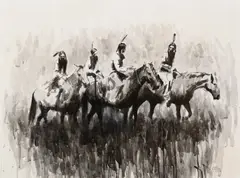 Mark Maggiori, Four Native American Riders, 2014, ink wash on paper