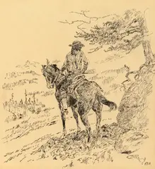 Charles Marion Russell, Highwayman Waiting for His Prey, 1910, pen and ink on paper