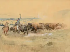 Charles Marion Russell, Pablo-Allard Buffalo Drive, 1909, watercolor on paper