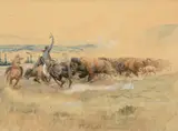 Pablo-Allard Buffalo Drive by Charles Marion Russell, 1909, watercolor on paper, sold Jul 2026