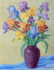 Birger Sandzén, Iris, 1938, oil on board