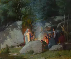 Joseph Henry Sharp, Evening Council, oil on canvas